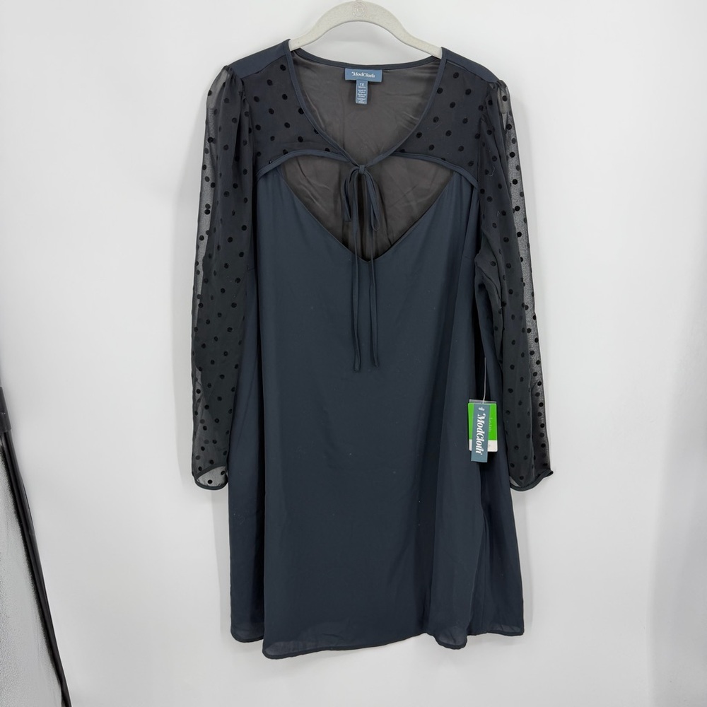 NWT ModCloth After the Aria Shift Dress flocked polka-dot long sleeves sz 1X